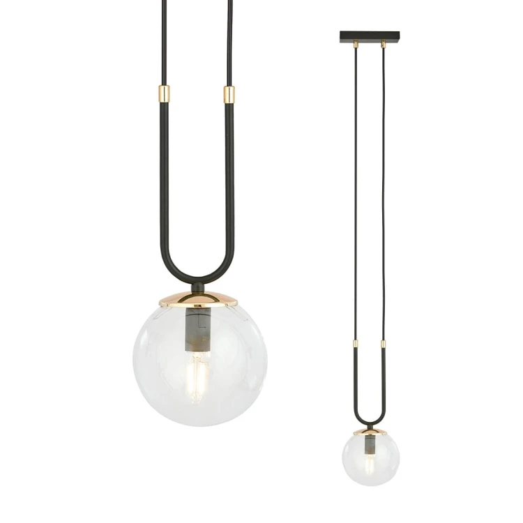 Glam 1 Black - lampa wisząca do sypialni, klosz przezroczysty - szczegóły.jpg