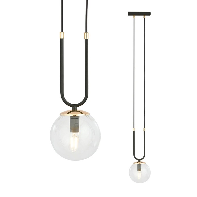 Glam 1 Black - lampa wisząca do sypialni, klosz przezroczysty - szczegóły.jpg