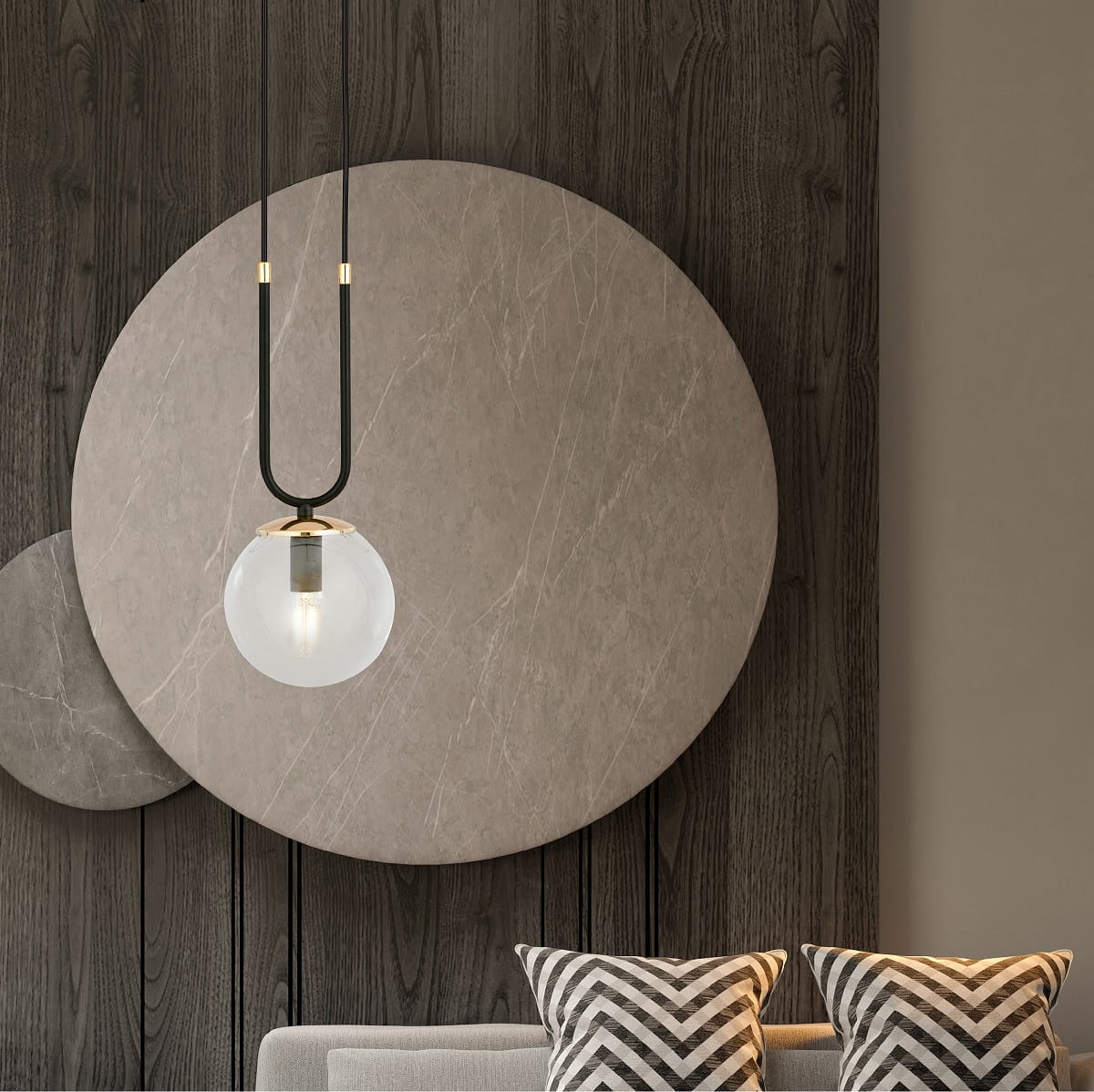 Glam 1 Black - lampa wisząca do sypialni, klosz przezroczysty - aranżacja.jpg