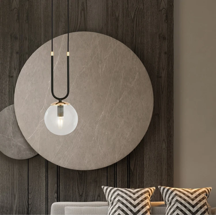 Glam 1 Black - lampa wisząca do sypialni, klosz przezroczysty - aranżacja.jpg