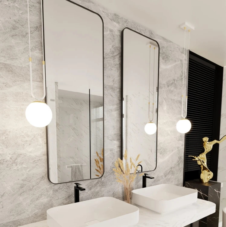 Glam 1 White - lampa wisząca do łazienki przy lustrze, klosz biały mleczny - aranżacja.jpg