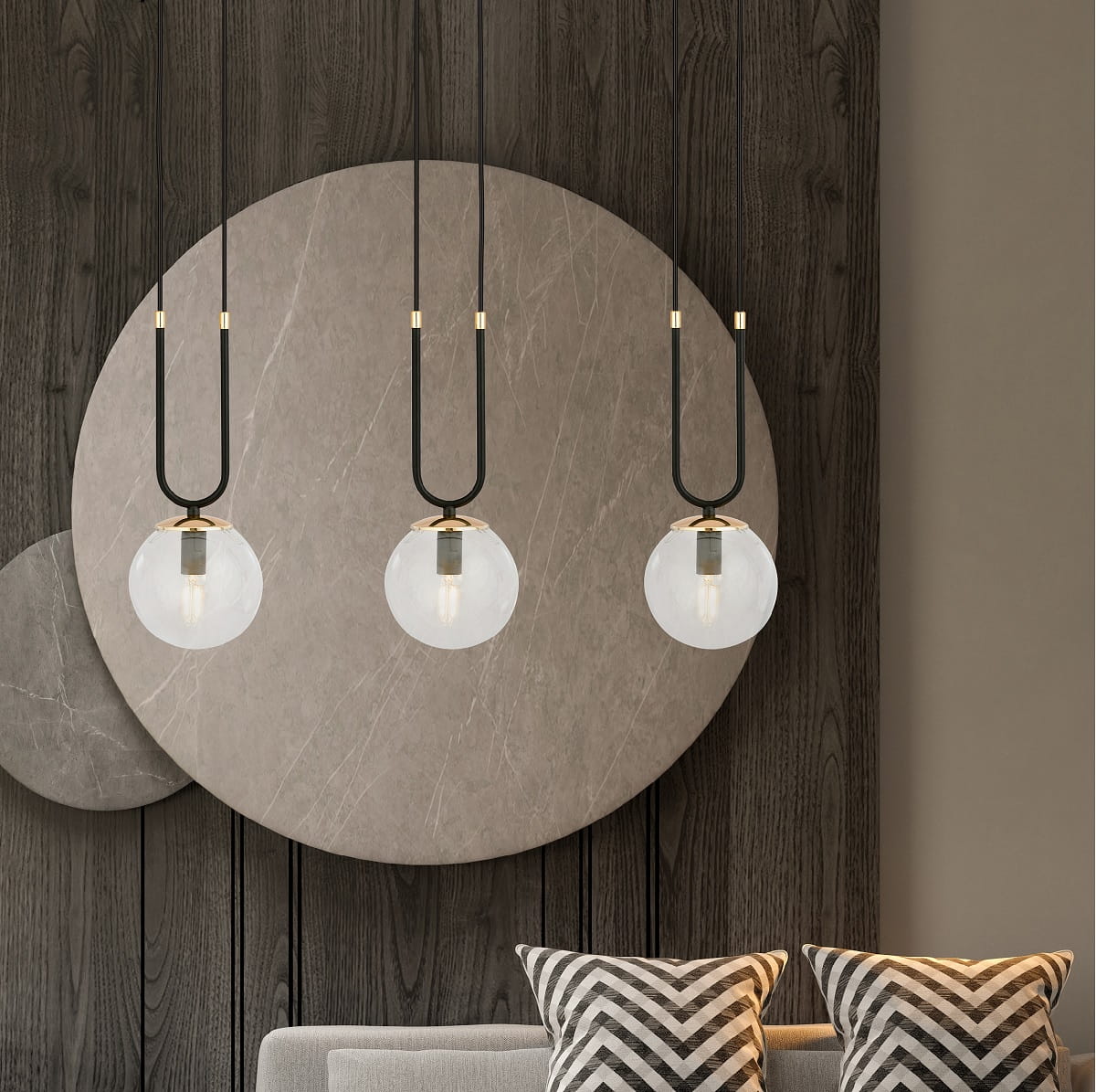 Glam 3 Black - lampa wisząca z elegancją trzech transparentnych kloszy aranżacja.jpg