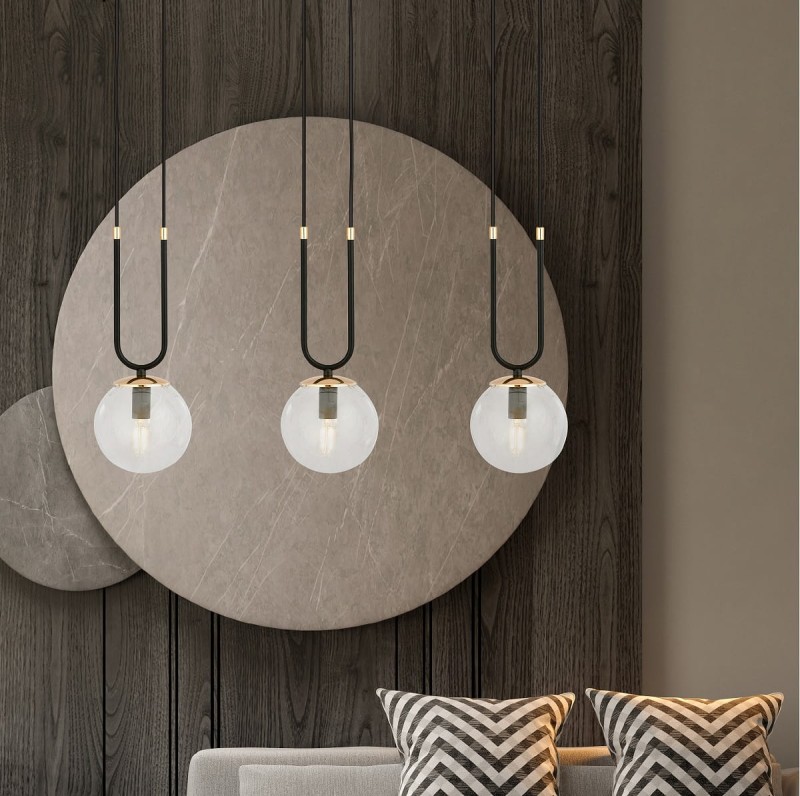 Glam 3 Black - lampa wisząca z elegancją trzech transparentnych kloszy aranżacja.jpg