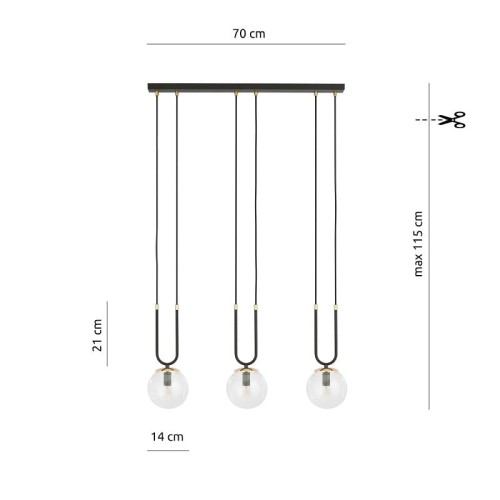 Glam 3 Black - lampa wisząca z elegancją trzech transparentnych kloszy wymiary.jpg