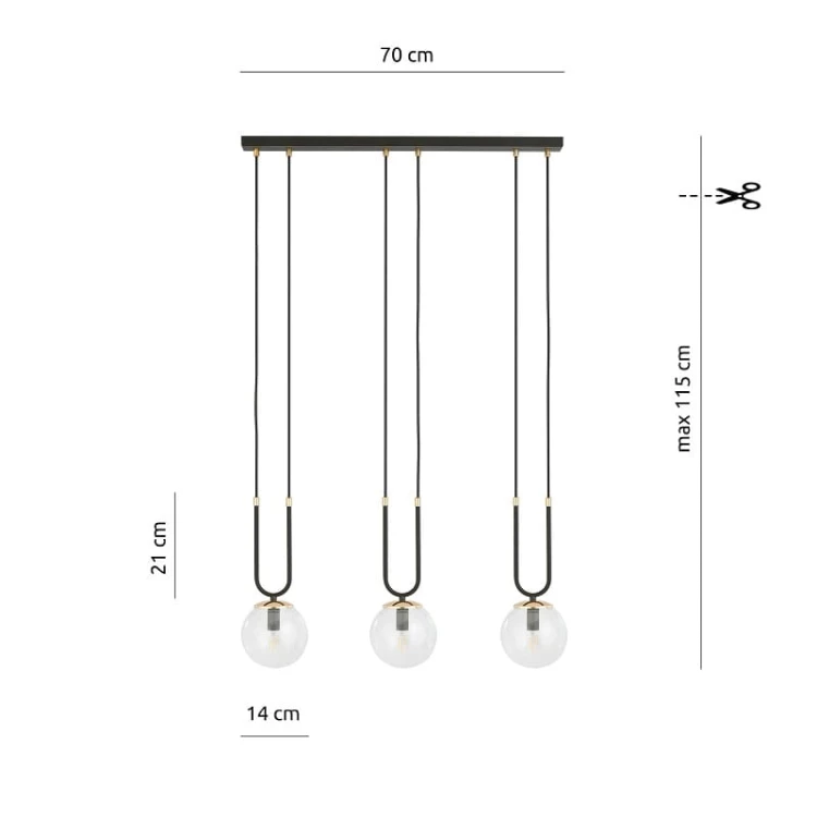 Glam 3 Black - lampa wisząca z elegancją trzech transparentnych kloszy wymiary.jpg