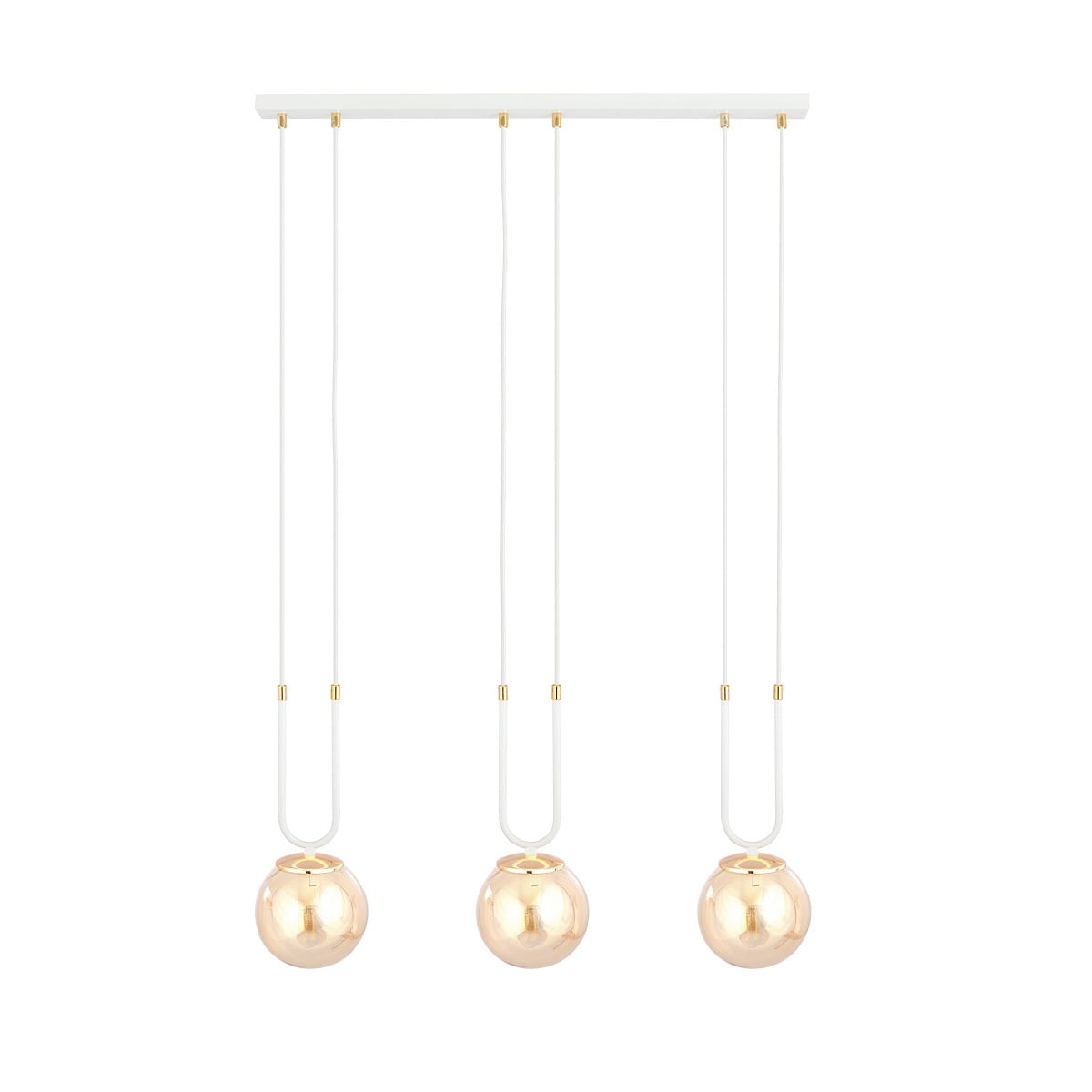 Glam 3 White- lampa wisząca z elegancją trzech bursztynowych kloszy