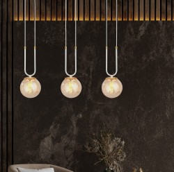 Glam 3 White- lampa wisząca z elegancją trzech bursztynowych kloszy aranżacja