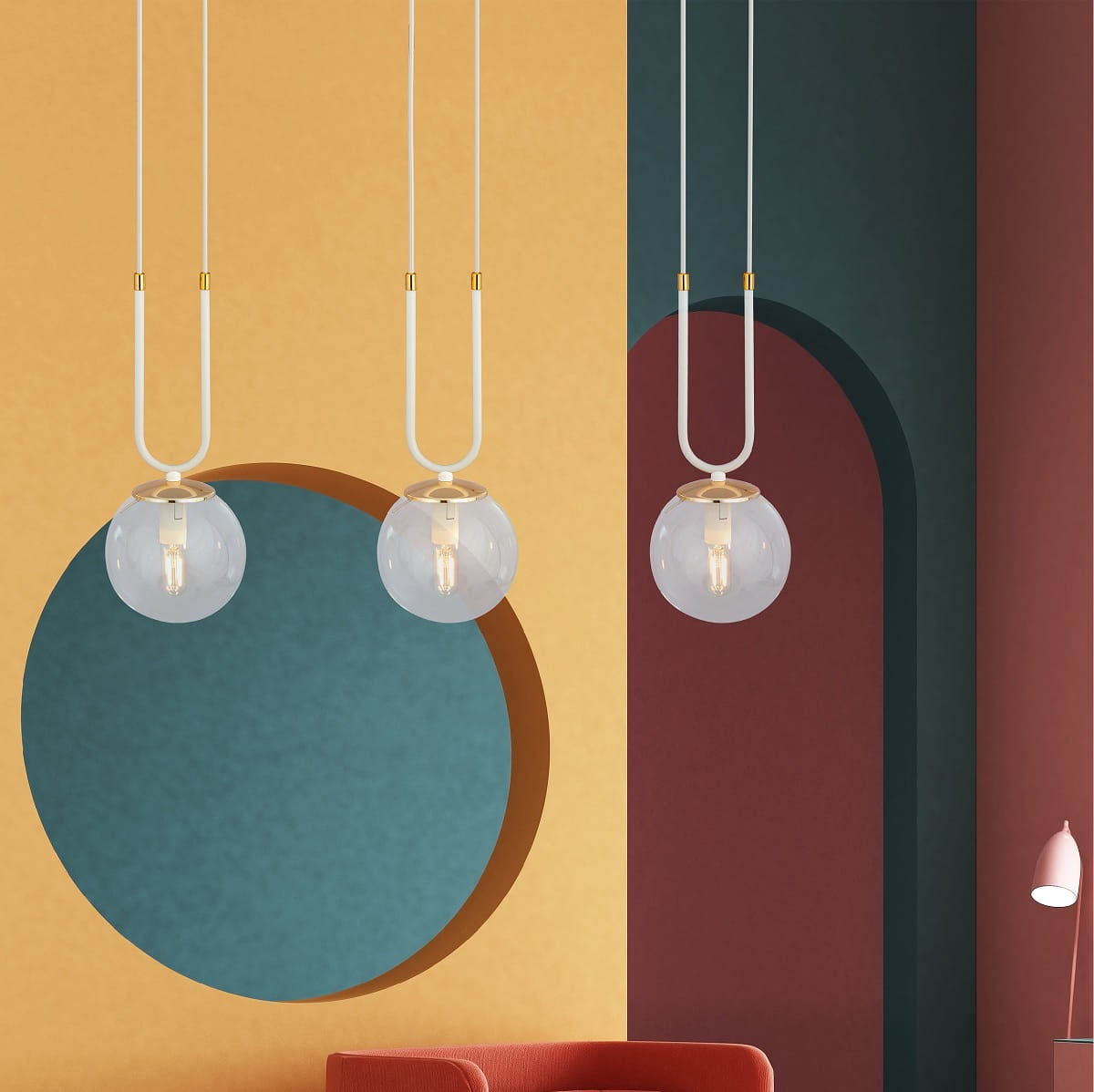 Glam 3 White- lampa wisząca z elegancją trzech przezroczystych kloszy aranżacja.jpg