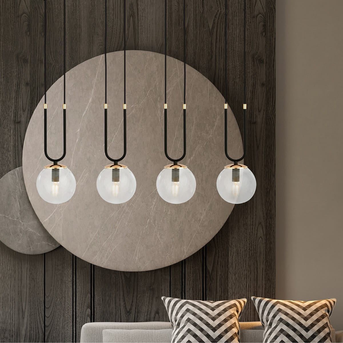 Glam 4 Black -  lampa nowoczesna wisząca nad stół w jadalni, klosze transparentne.jpg
