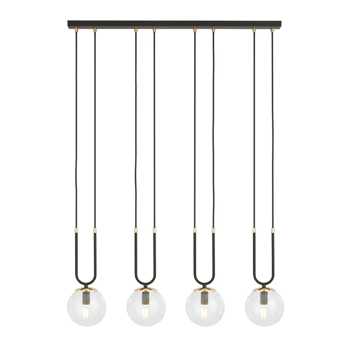 Glam 4 Black - nowoczesna lampa wisząca nad stół w jadalni, klosze transparentne.jpg