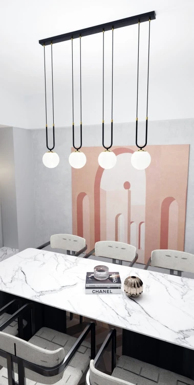 Glam 4 Black - nowoczesna lampa wisząca nad stół w jadalni, klosze białe aranżacje.jpg