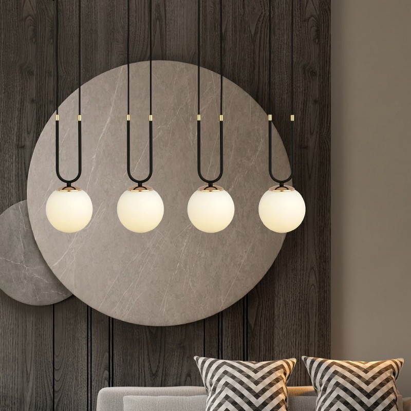 Glam 4 Black - nowoczesna lampa wisząca nad stół w jadalni, klosze białe aranżacje (2).jpg