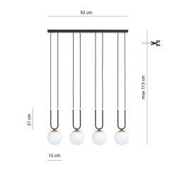 Glam 4 Black - nowoczesna lampa wisząca nad stół w jadalni, klosze białe wymiary.jpg