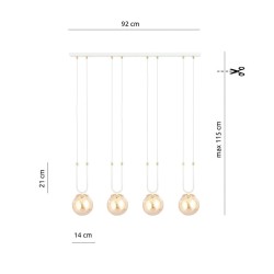 Glam 4 white - nowoczesna lampa wisząca nad stół w kuchni, klosze bursztynowe - wymiary.jpg