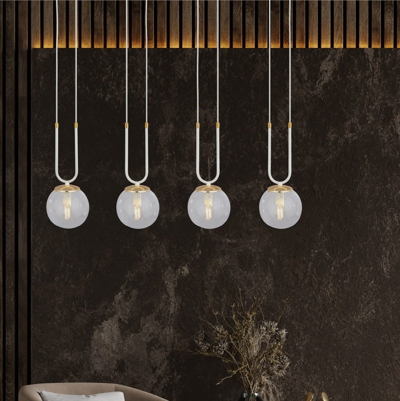Glam 4 white - nowoczesna lampa wisząca do sypialni, klosze przezroczyste aranżacja.jpg