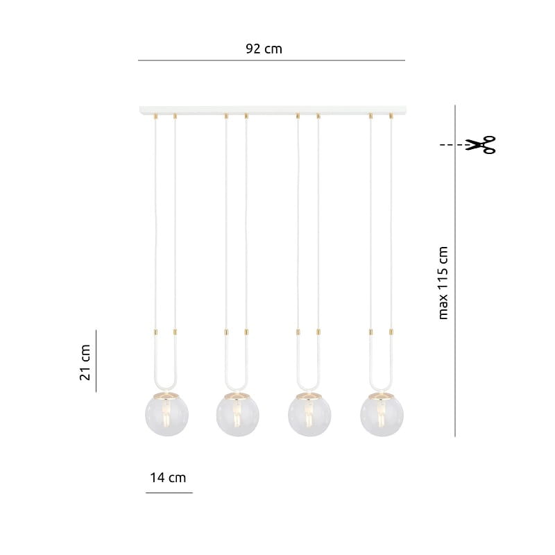 Glam 4 white - nowoczesna lampa wisząca do sypialni, klosze przezroczyste wymiary.jpg