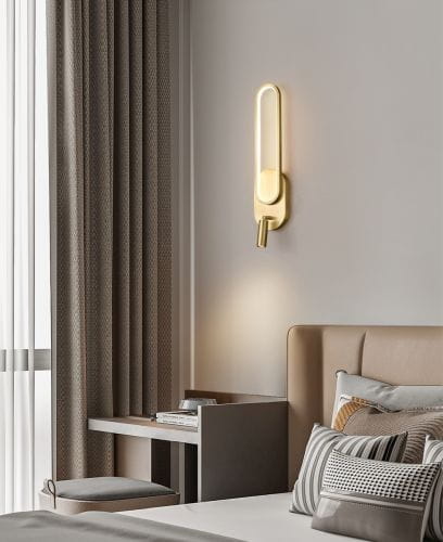 Arya Brass 48 - kinkiet nowoczesny, elipsa LED, jasny mosiądz. aranżacja (2).jpg