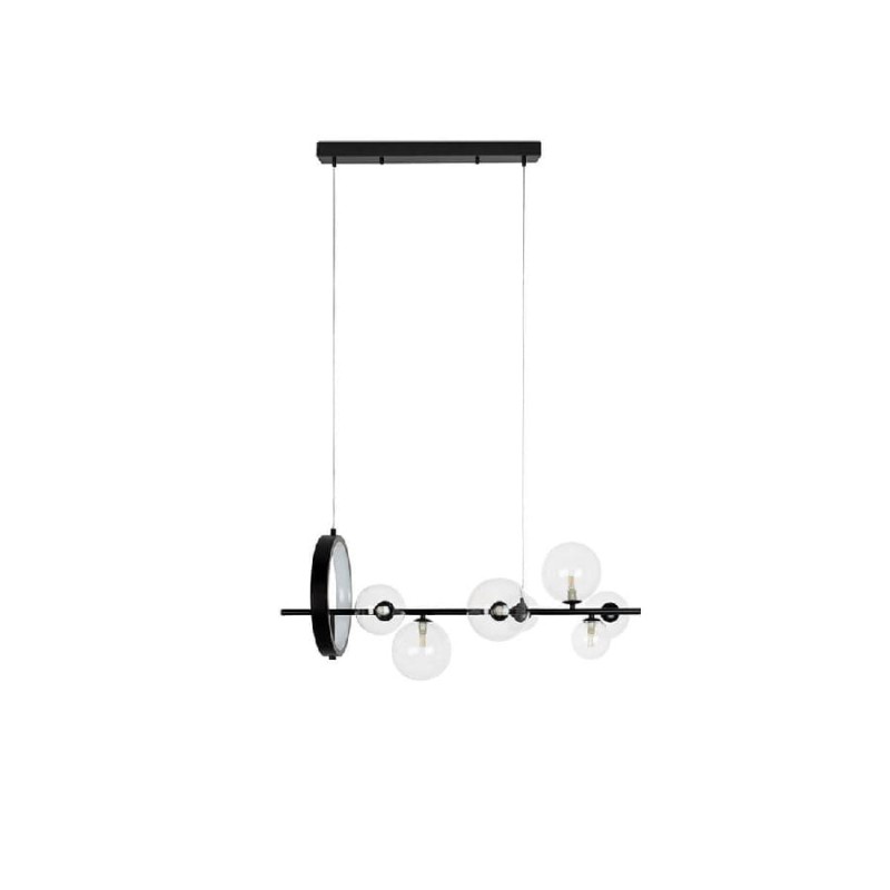 Żyrandol podłużny nad stół, lampa wisząca do kuchni - Boston Long 90cm kolor czarny, szkło przezroczyste