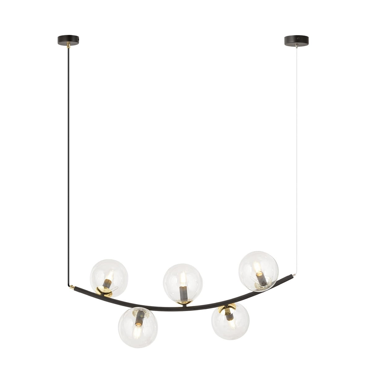 Ritz 5 Transparent - wisząca lampa, żyrandol, pięć przezroczystych kul