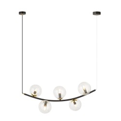 Ritz 5 Transparent - wisząca lampa, żyrandol, pięć przezroczystych kul