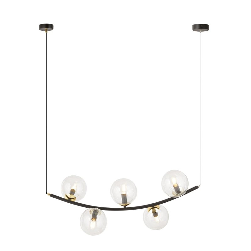 Ritz 5 Transparent - wisząca lampa, żyrandol, pięć przezroczystych kul