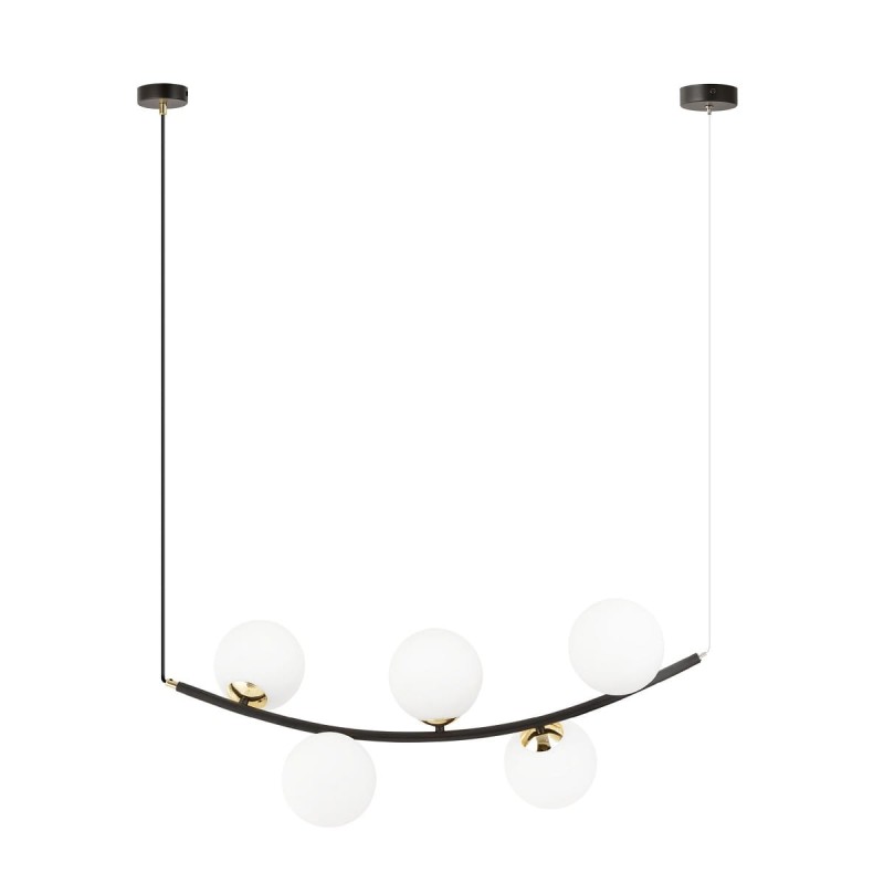 Ritz 5 White - wisząca lampa, żyrandol, pięć białych kul.jpg