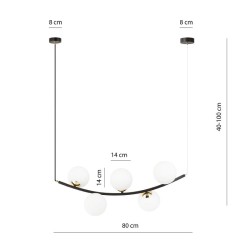 Ritz 5 White - wisząca lampa, żyrandol, pięć białych kul wymiary.jpg