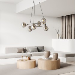 Azura 6 Grafit – minimalistyczna okrągła lampa wisząca, sześć grafitowych kloszy.jpg