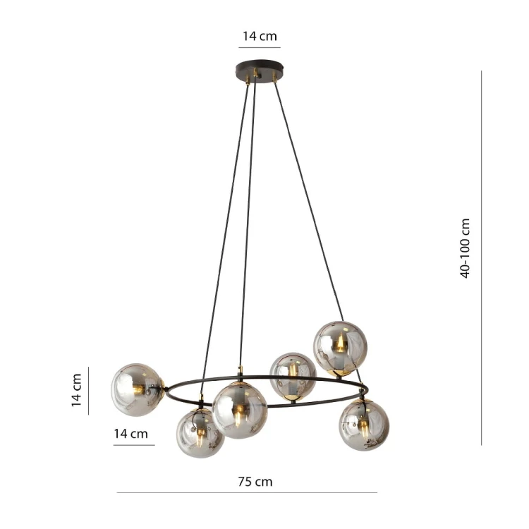 Azura 6 Grafit – okrągła lampa wisząca, sześć grafitowych kloszy wymiary.jpg