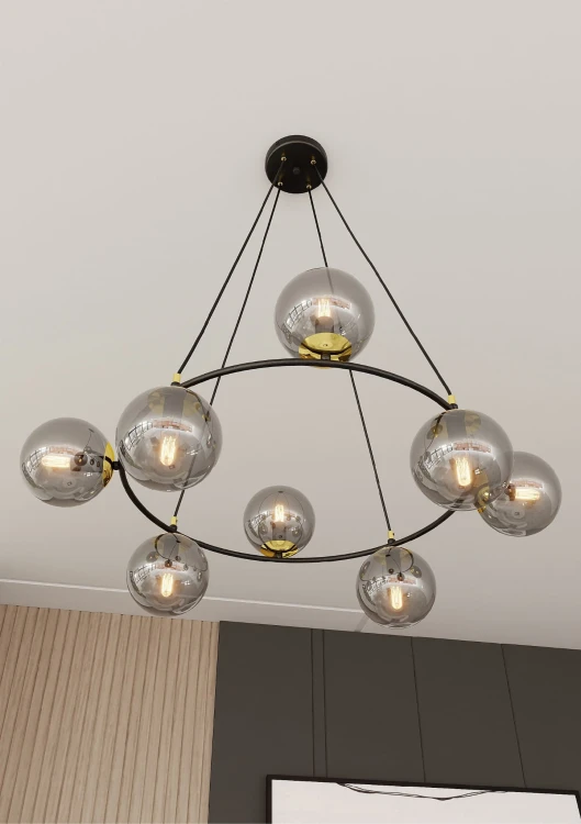 Azura 8 Grafit –  elegancka okrągła lampa wisząca, okrągłe szklane grafitowe kule.jpg