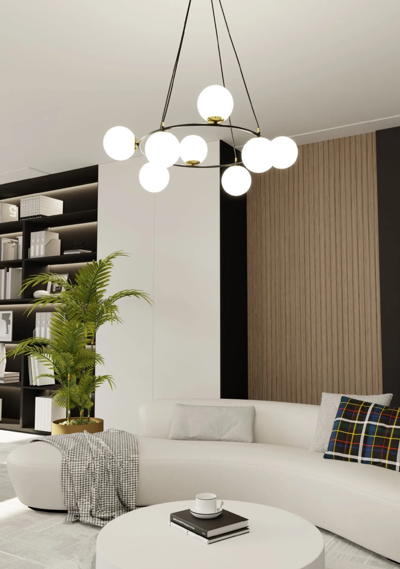 Azura 8 White–  elegancka okrągła lampa wisząca, okrągłe szklane białe kule aranżacja 2.jpg
