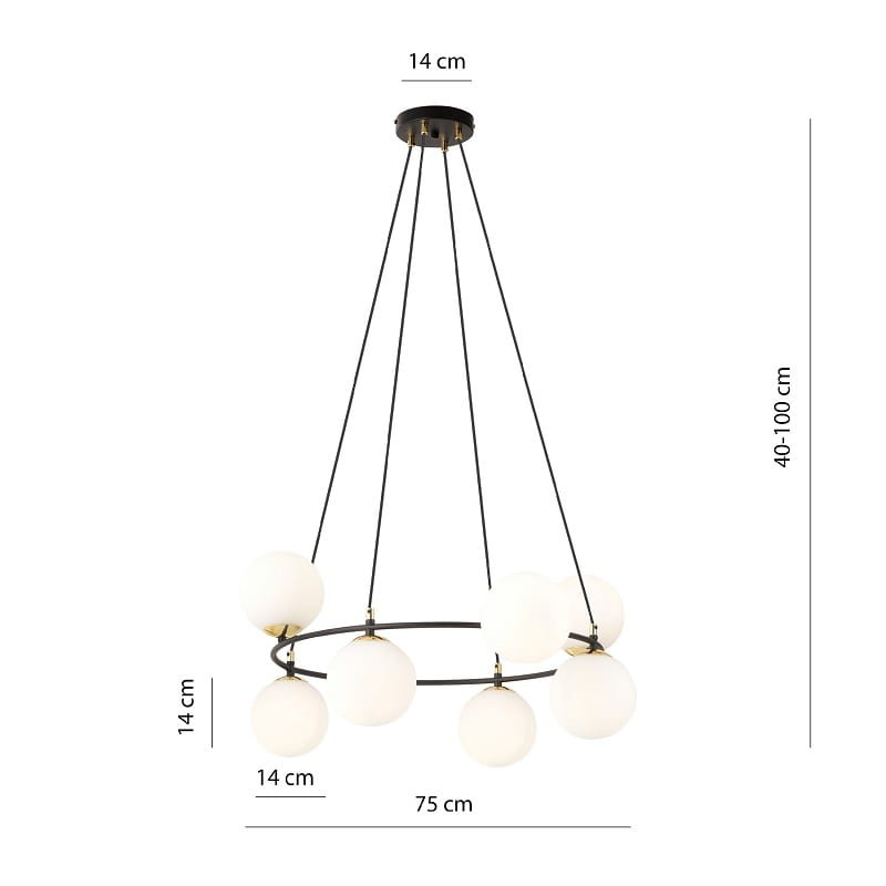 Azura 8 White–  elegancka okrągła lampa wisząca, okrągłe szklane białe kule wymiary.jpg