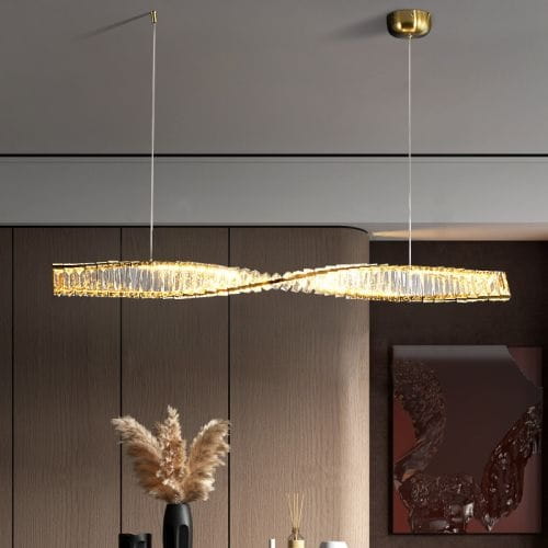 Falen pozioma lampa kryształowa nad stół w jadalni i salonie, kolor mosiądz, 120cm.jpg