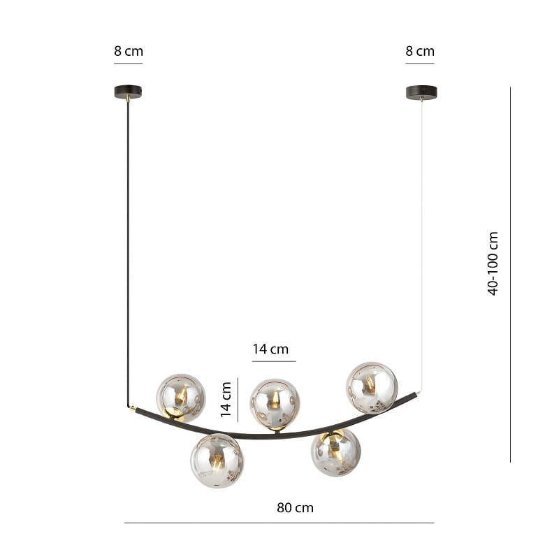 Ritz 5 Grafit- wisząca lampa, żyrandol, pięć bgrafitowych kul wymiary.jpg