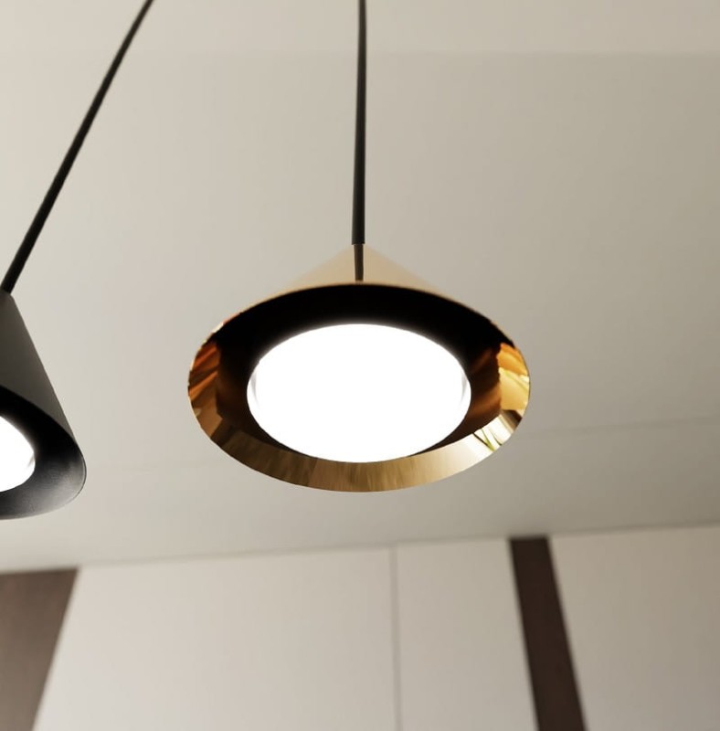 Elit Gold 1 pojedyncza lampa wisząca w kolorze złotym, klosze od spodu.jpg
