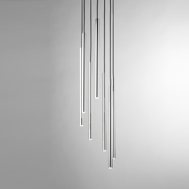 Lampa punktowa wisząca Sopel Lux 7 Srebrna – nowoczesne oświetlenie do wysokich wnętrz i antresoli klosze.jpg
