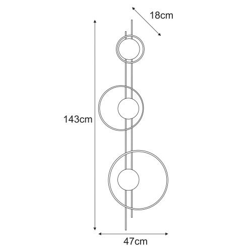 Nowoczesna lampa ścienna Astra 3 – kinkiet z trzema grafitowymi kloszami wymiary.jpg