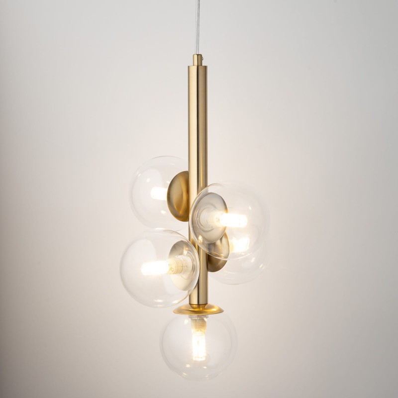 PERLA LUX 5 lampa wisząca w kolorze złotym, przezroczyste klosze.jpg