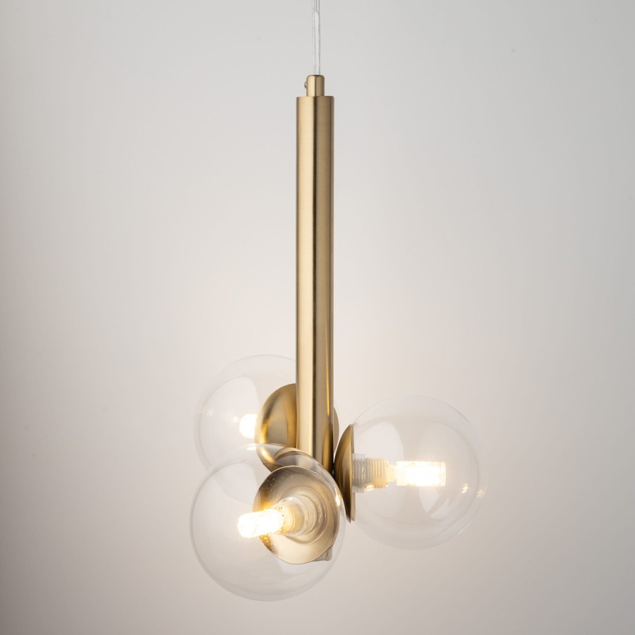 PERLA LUX 3 lampa wisząca w kolorze złotym, lampa do sypialni, trzy przezroczyste klosze.jpg