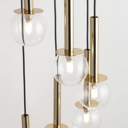 Daisy 7 złoto-przezroczysta-kaskadowa lampa wisząca do wysokich pomieszczeń klosze.jpg