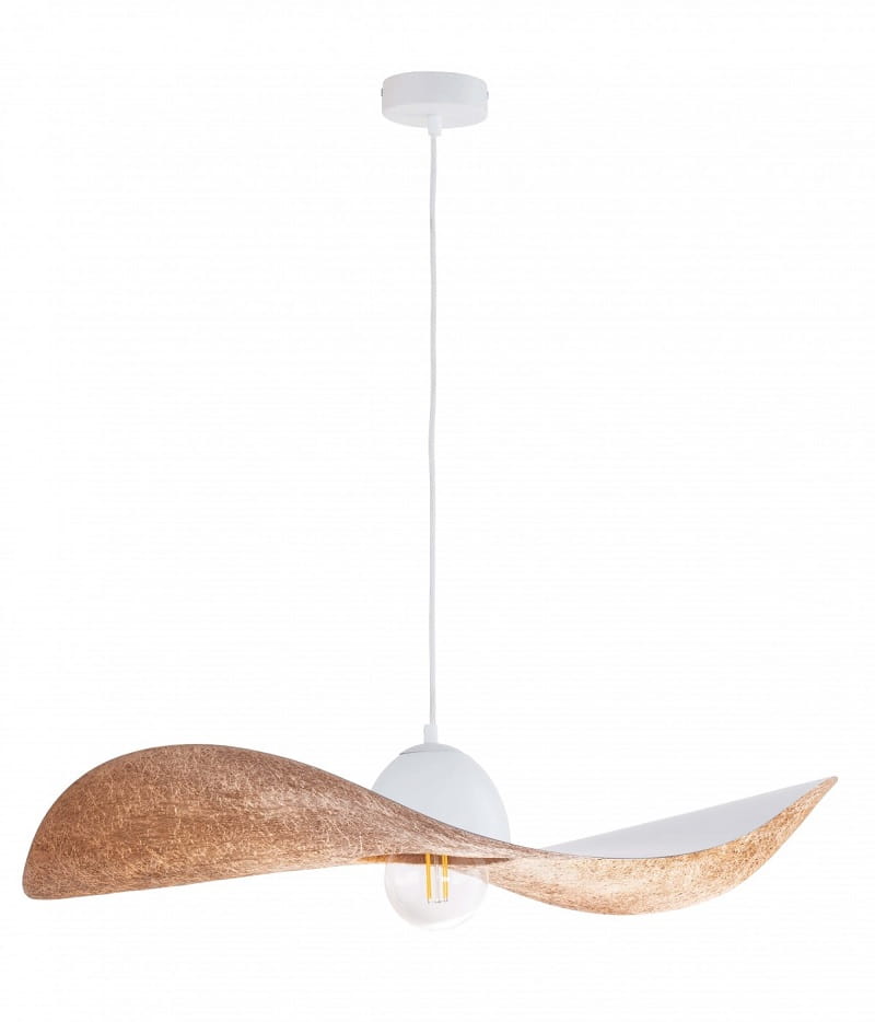 Lampa wisząca klosz w kształcie kapelusza  – Kapello, biało-miedziana