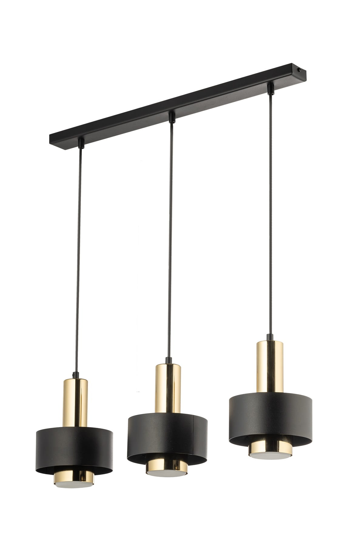 Rif Lux 3 czarny złoty lampa wisząca podłużna nad stolik kawowy, trzy klosze.jpg