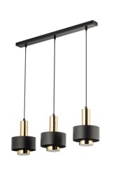 Rif Lux 3 czarny złoty lampa wisząca podłużna nad stolik kawowy, trzy klosze.jpg