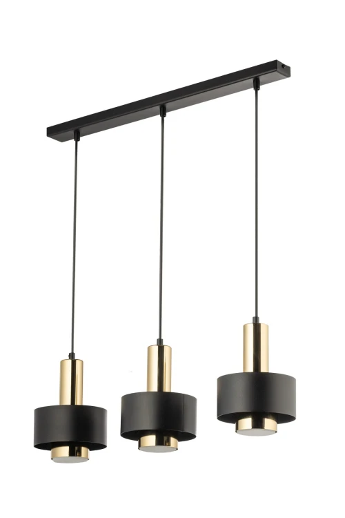 Rif Lux 3 czarny złoty lampa wisząca podłużna nad stolik kawowy, trzy klosze.jpg
