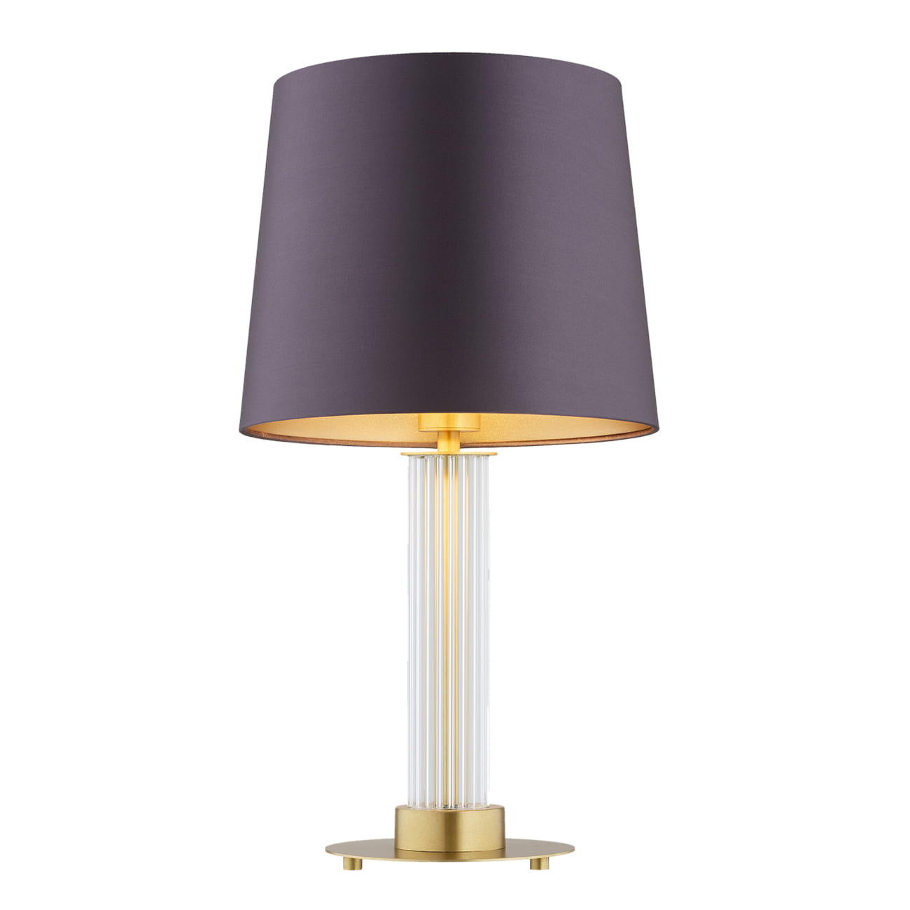 Hampton złota lampka stołowa-nocna w stylu glamour, abażur filoetowo śliwkowy.jpg