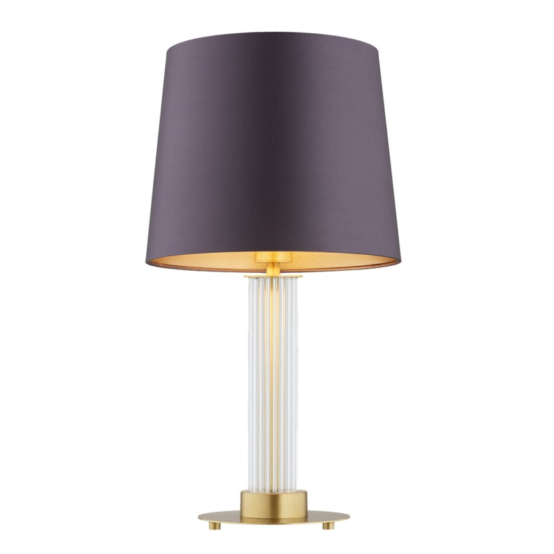 Hampton złota lampka stołowa-nocna w stylu glamour, abażur filoetowo śliwkowy.jpg