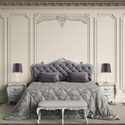 Hampton złota lampka stołowa-nocna w stylu glamour, abażur filoetowo śliwkowy aranżacja.jpg