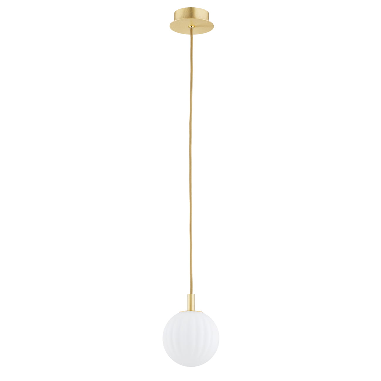 Lampa wisząca pojedyncza złota, klosz ryflowan biały, średnica 12, oświetlenie łazienki, sypialni, blatu w kuchni Paloma 12 Biała.jpg