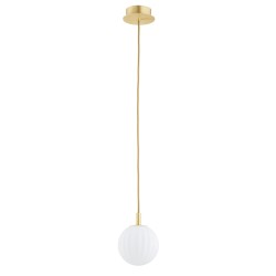 Lampa wisząca pojedyncza złota, klosz ryflowan biały, średnica 12, oświetlenie łazienki, sypialni, blatu w kuchni Paloma 12 Biała.jpg
