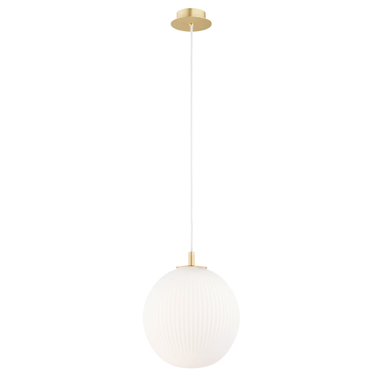 Lampa wisząca pojedyncza złota, klosz ryflowan biały, średnica 12, oświetlenie łazienki, sypialni, blatu w kuchni Paloma 25  Biała.jpg